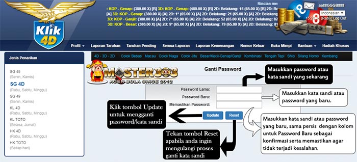 menu ganti password togel online klik4d